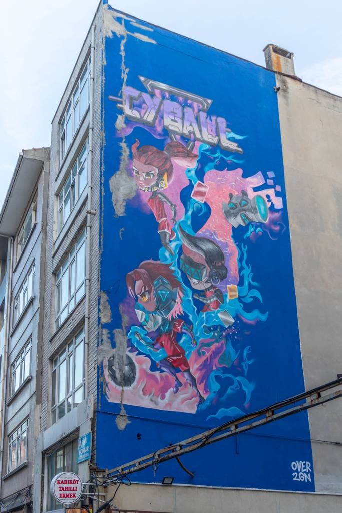 Colorful Anime-Style Characters Mural