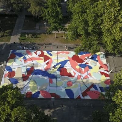 Abstract Geometric Composition in Primary Colors