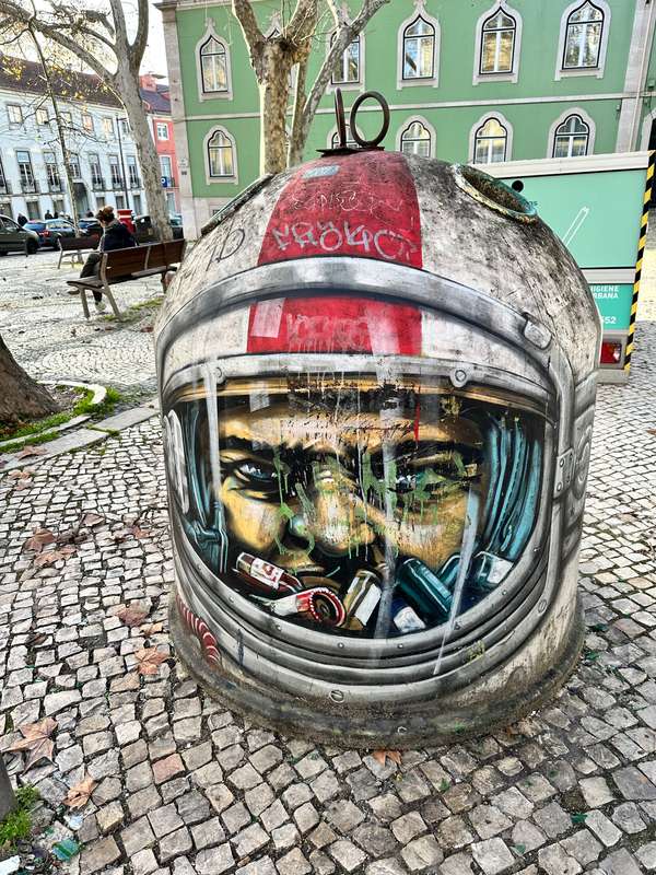 "Astronaut Head Street Sculpture" in So Mamede, Lisbon