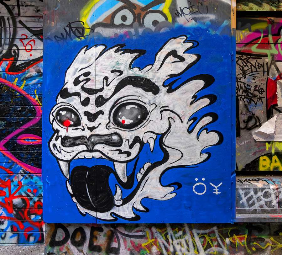Untitled street art by Oyboogs in East End Theatre District, Melbourne