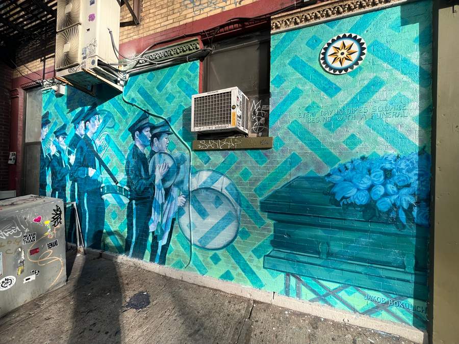 Blue Historical Workers Mural