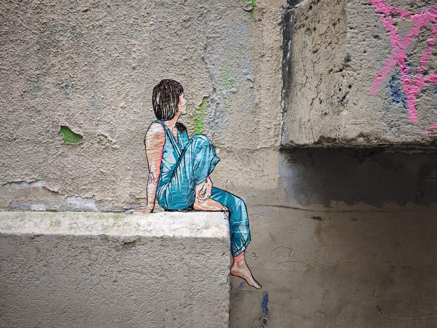"Contemplative Figure by Water" by Jana & JS in Paris 10e Arrondissement, Paris
