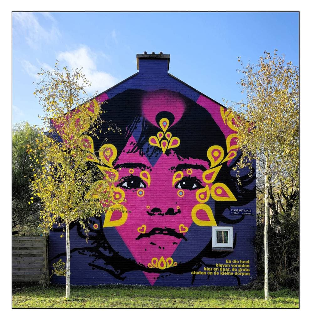 "Vibrant Ornamental Face Mural" by Stinkfish in Nieuw West, Amsterdam