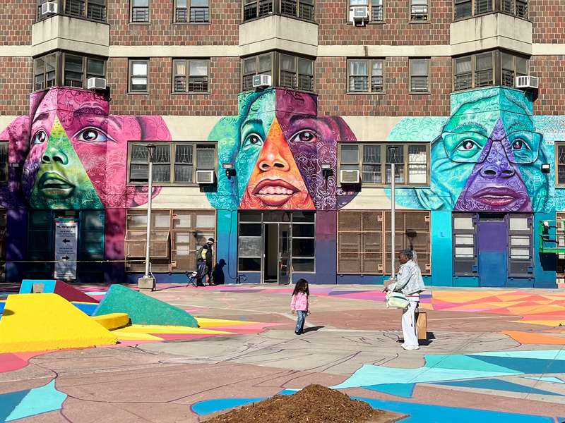 "Three Portrait Mural" in Lincoln Square, New York
