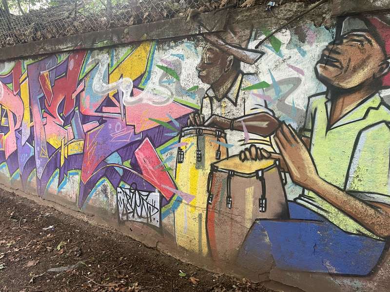 "playing drums cheerfully" in The Bronx, New York