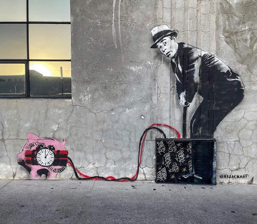 Businessman Detonating Pink Bomb