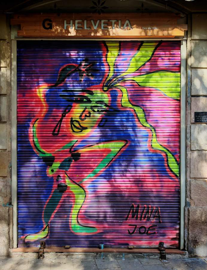 "Helvetica Shutter 1" by Minajoe in Santa Caterina, Barcelona