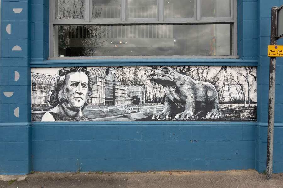 "Historical Portrait with Dinosaur" by Tim Feltham in Crystal Palace, London