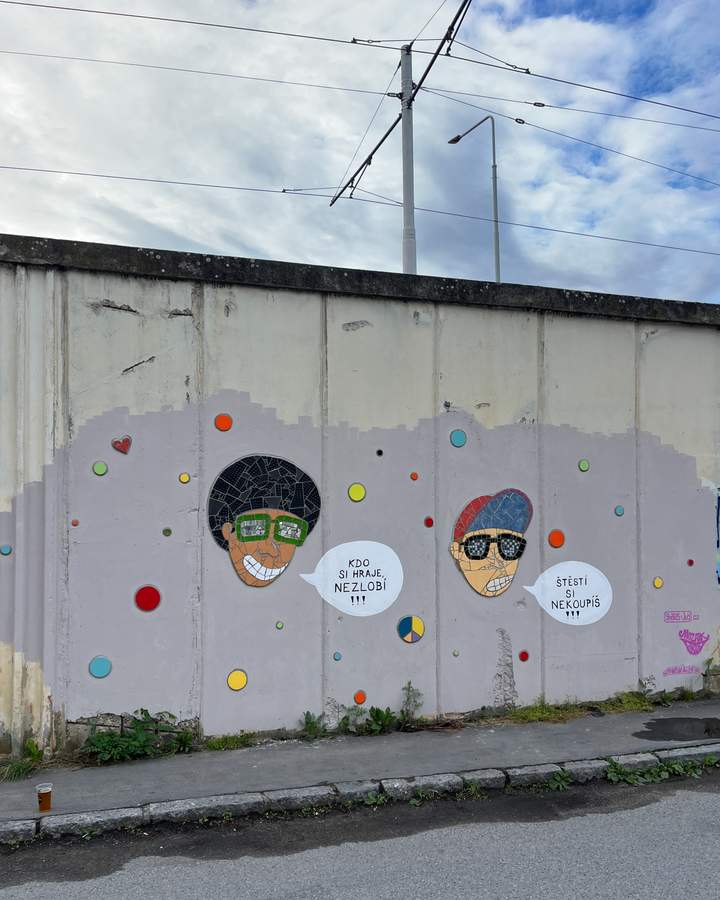 "Dva kamarádi (Two friends)" by Jan Lukeš a.k.a. Shards of Joy a.k.a. Mozaik Joker in Brank, Prague