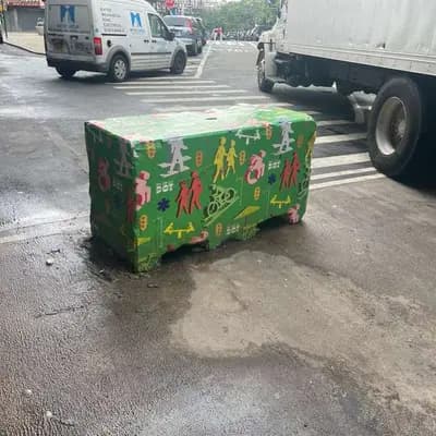 Graffiti decorated bench