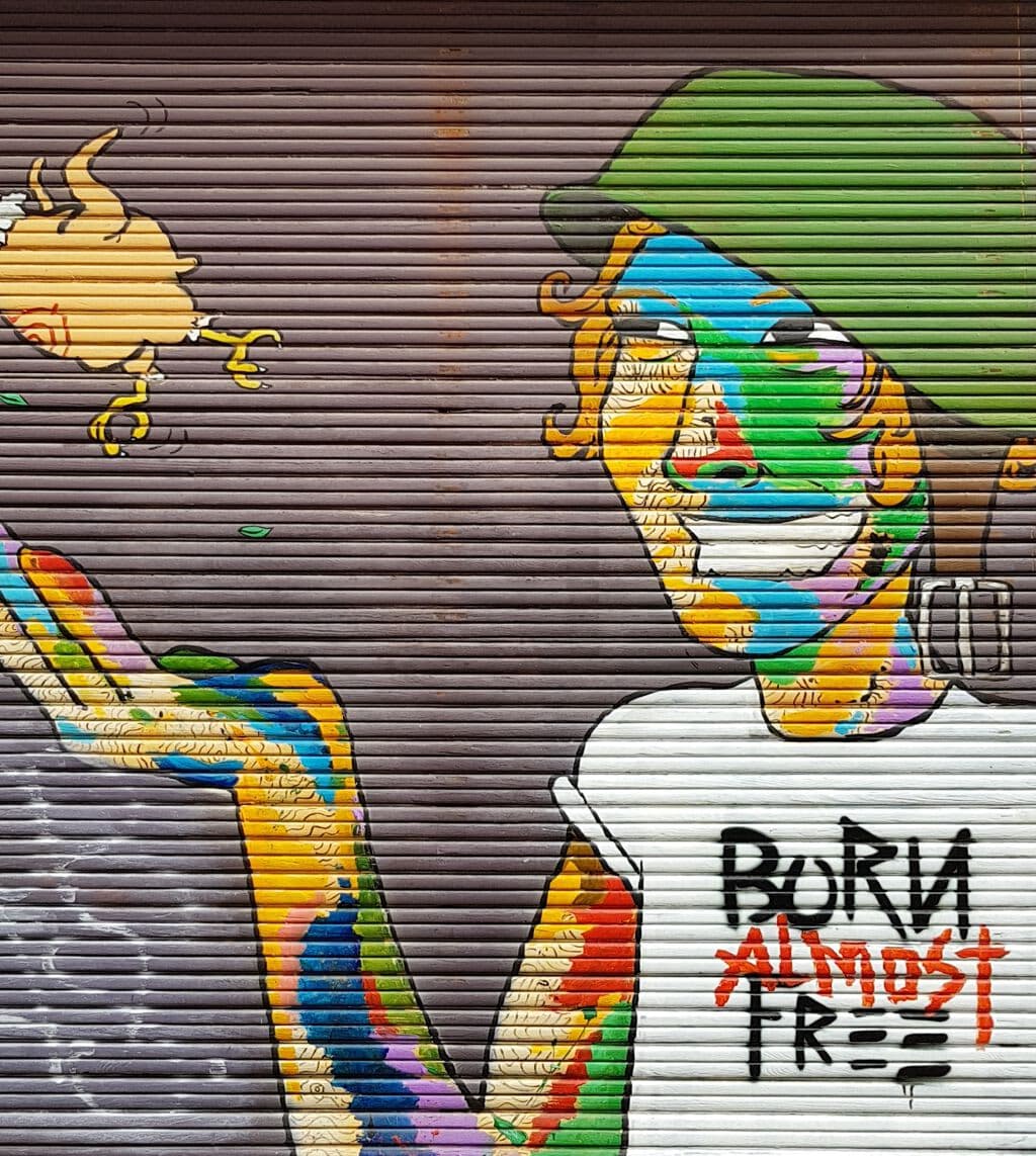 "Born Almost Free" by Raphael Federici in Marolles Marollen, Brussels
