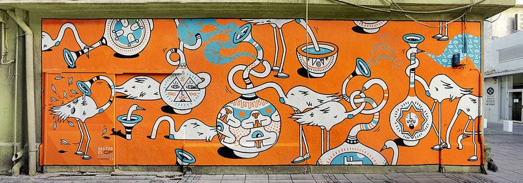 "Flamingo Tea Party Mural" by Brothers of Light in Haifa