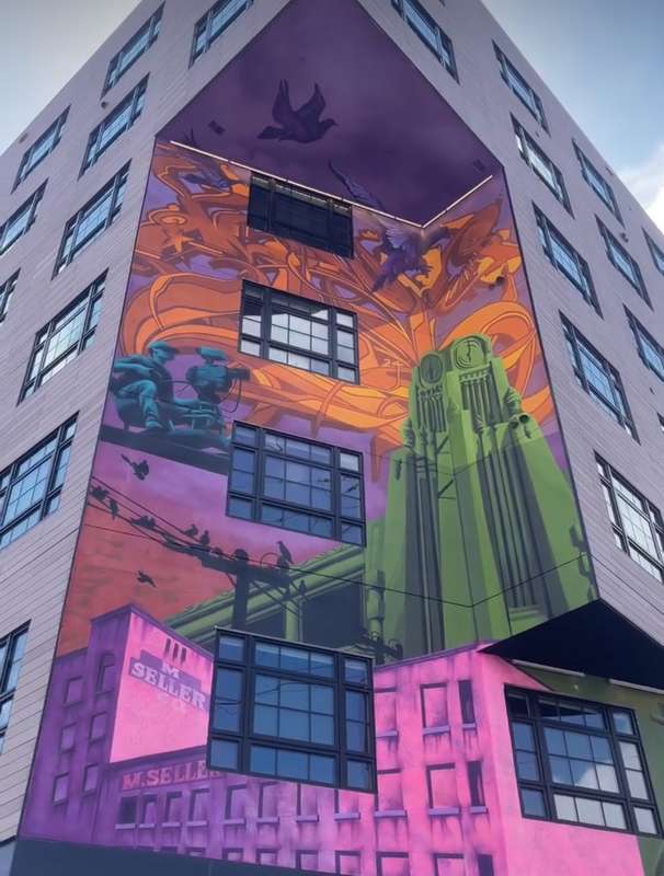 "Urban Sunset Bird Migration" by Eric Skotnes in Downtown, Los Angeles