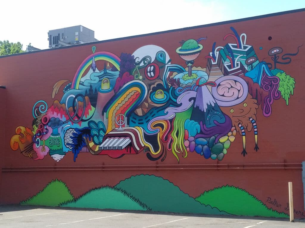 "Psychedelic Dream Landscape Mural" by Rather Severe in Laurelhurst, Portland