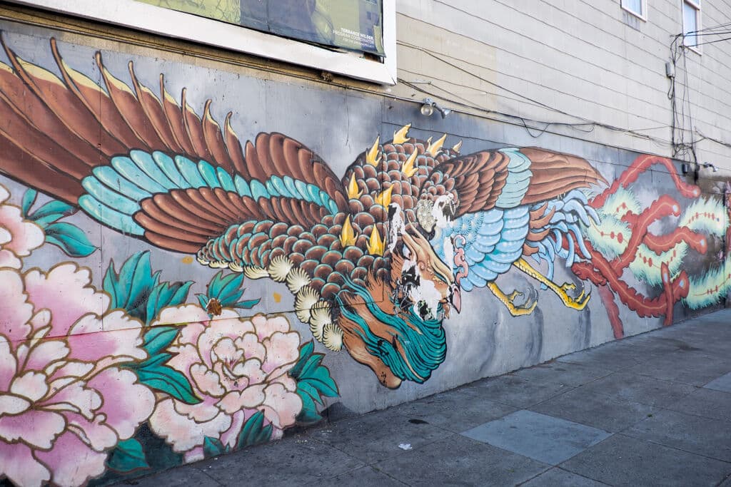 "Eagle and Peony Mural" in Mission, San Francisco