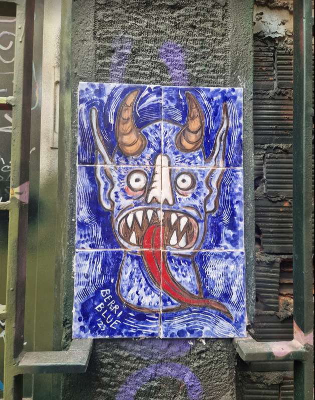 Blue Demon Face Mural