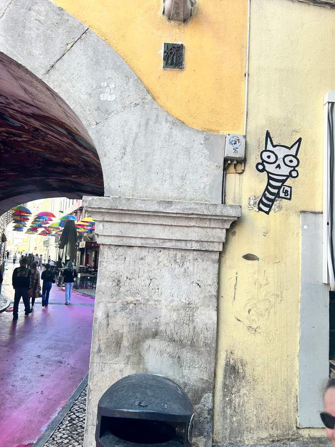 "Striped Cat Street Art" by Lambiscada in Santa Catarina, Lisbon