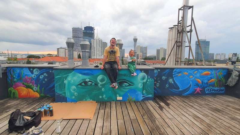 "United Nations Vienna Rooftop Mural by VODAWOTAH" by VODAWOTAH by Vodawotah in Kg Kaisermhlen, Vienna