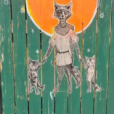 Fox Family Under Orange Moon