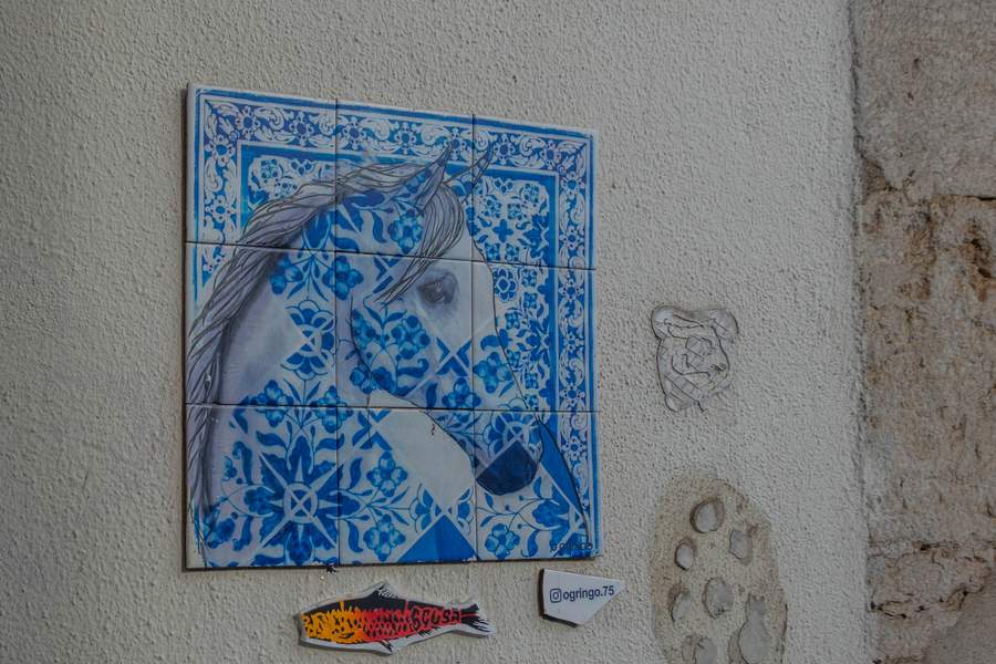 "Blue Tile Horse Portrait" by O Gringo in Alfama, Lisbon