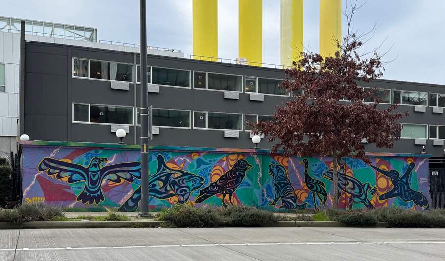 "Indigenous Marine Life Mural" by Stephan Smith in South Lake Union, Seattle