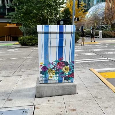 Floral Burst on Striped Canvas