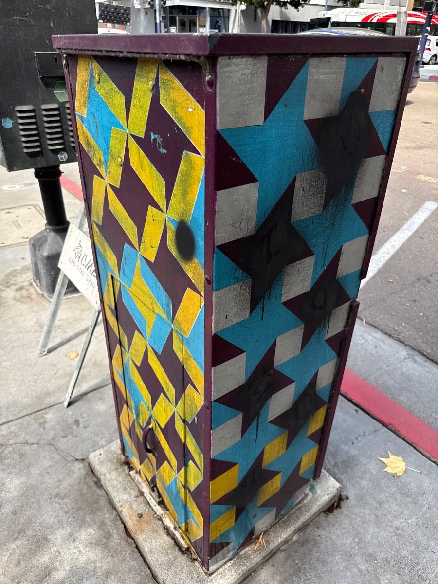 "Vibrant Geometric Utility Box Art" in Core Columbia, San Diego