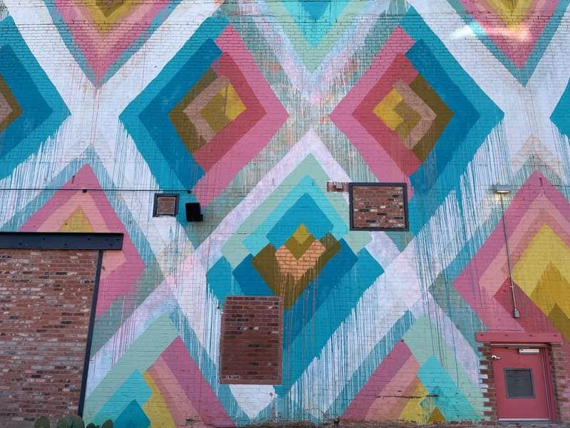 "Geometric Diamond Pattern Mural" by Maya Hayuk in Dallas