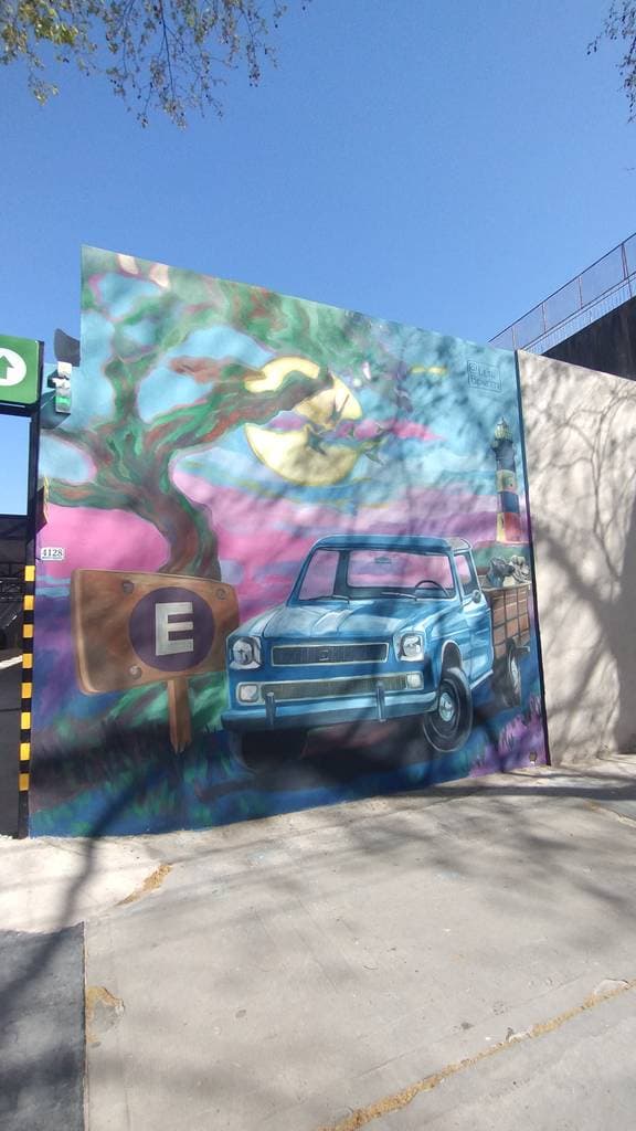 "Vintage Truck and Whimsical Tree" by Leti Bonetti in Almagro, Buenos Aires