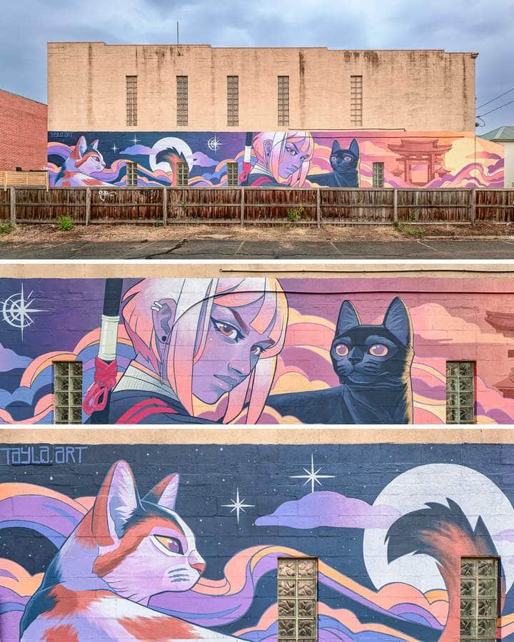 "Feline Mysticism Mural Series" by Tayla Broekman in Melbourne