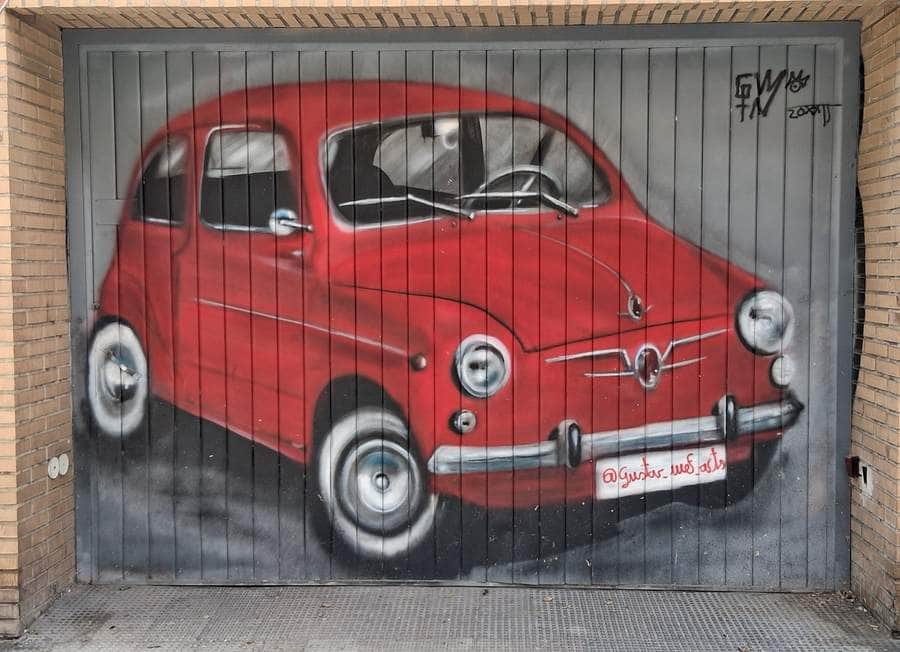 "Vintage Red Fiat 500 Mural" by Gustav Irref in Valencia