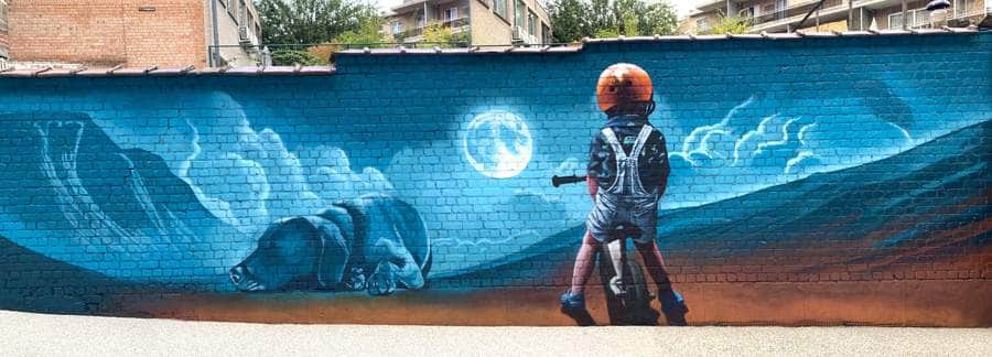 "Child and Elephant Under Moonlight" by Smates in Brussels