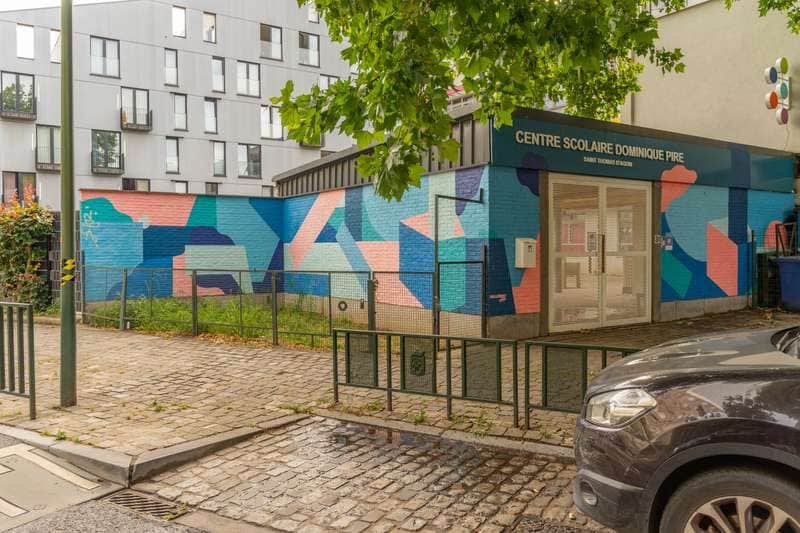 "Geometric Abstraction on School Building" by Eden Levy in Brussels