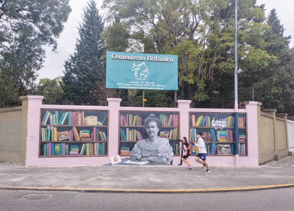 "Literary Cemetery: Monumental Bookshelf Mural" by Mabel Vicentef in Buenosaires