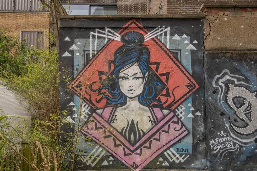 "Blue-Haired Woman in Red Diamond" by Inkie in London