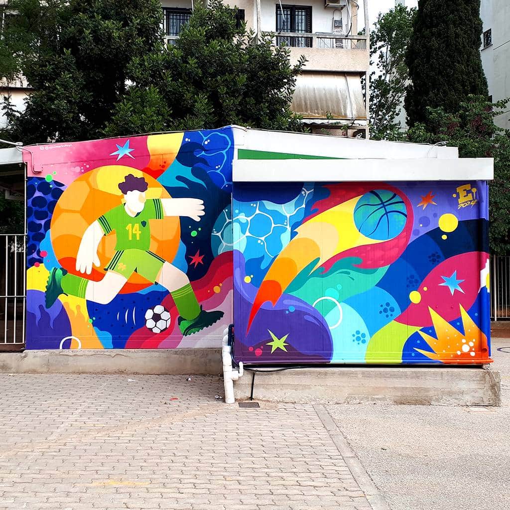 "Athlete's Assemble Mural pt.2 - School Graffiti" by Epsilonartndesign in Athens