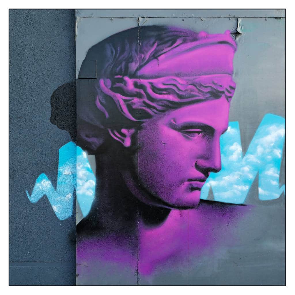 "Classical Head with Neon Overlay" by David Speed in Amsterdam