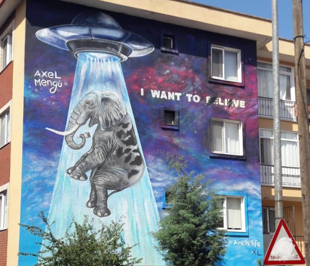 "UFO / Elephant - I want to live" by Axel Mengü in Istanbul