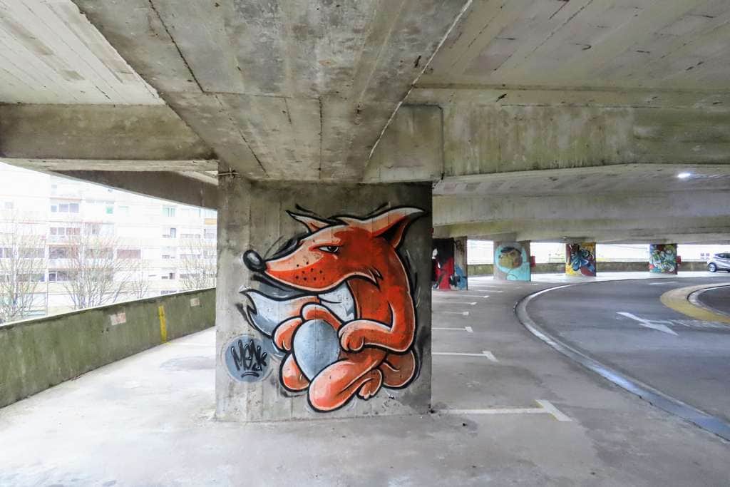"Red Fox Character in Parking Garage" by Mesk in Porto
