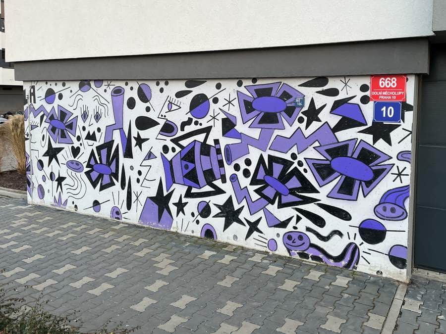 "Cosmic Purple Abstract Street Mural" by Ondřej Vyhnánek a.k.a. X-Dog in Prague