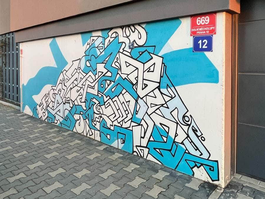 "Abstract Geometric Blue and White Composition" by Lukáš Kladívko in Prague