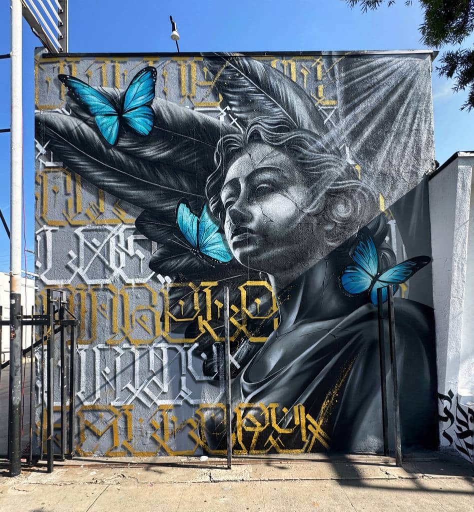 "Classical Face with Turquoise Butterflies" by Sleeps in Los Angeles