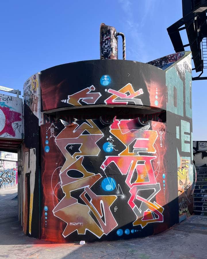 "Cylindrical Graffiti Art Installation" by SPORD in Prague