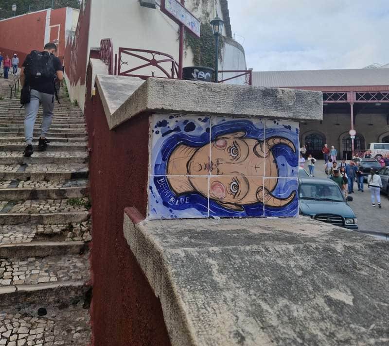 "Blue-Haired Portrait with Expressive Eyes" by Berri Blue in Lisbon