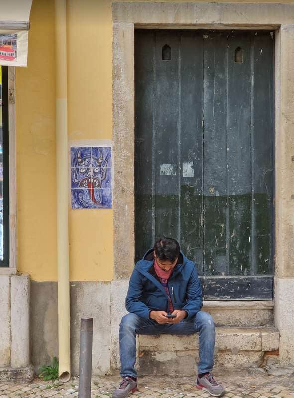 "Ornate Blue Demon Face Tile" by Berri Blue in Lisbon