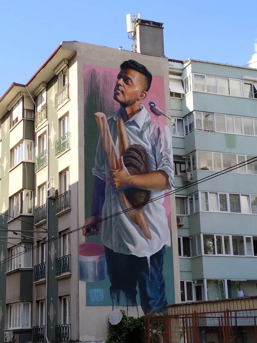 "Man with Bird and Dumbbell" by Sasha Korban in Istanbul