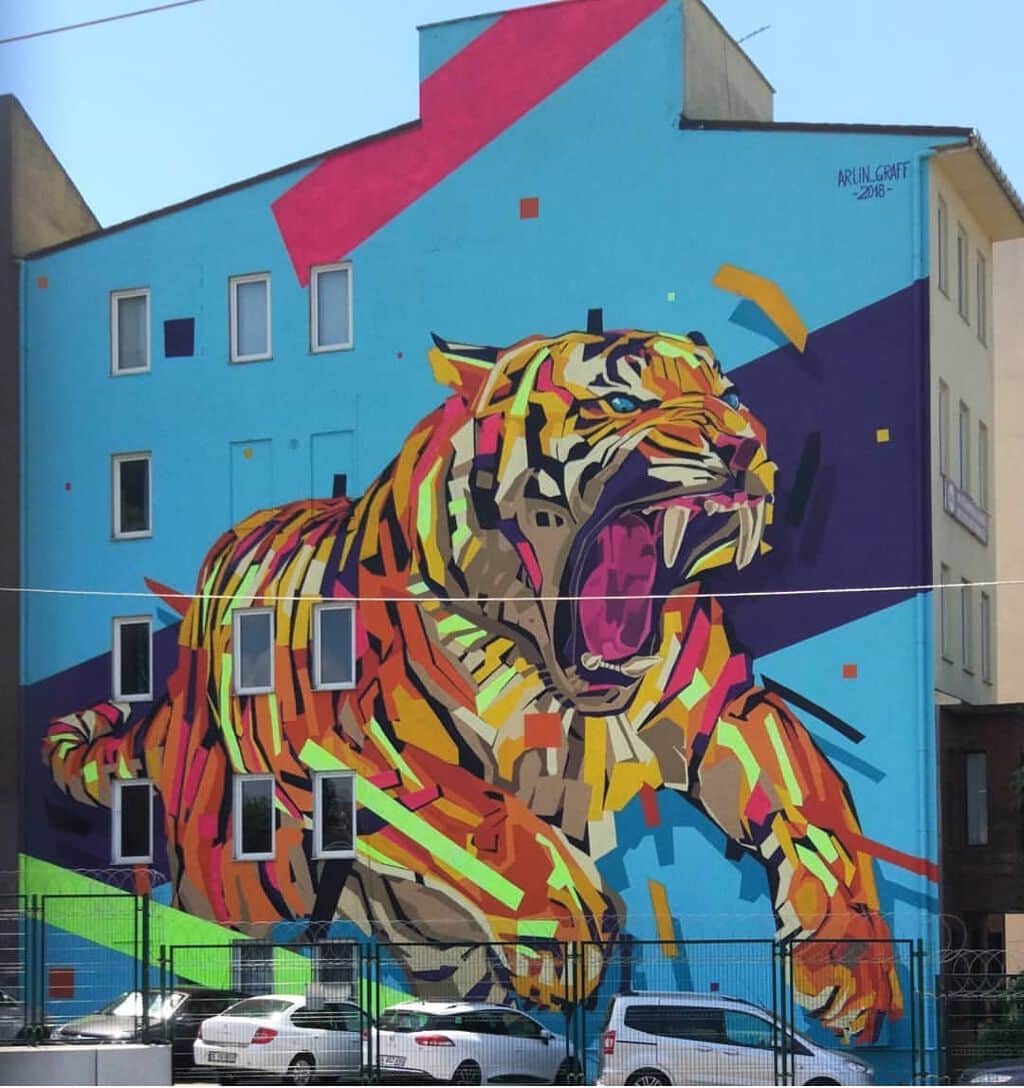 "Roaring Tiger Geometric Mural" by Arlin Graff in Istanbul