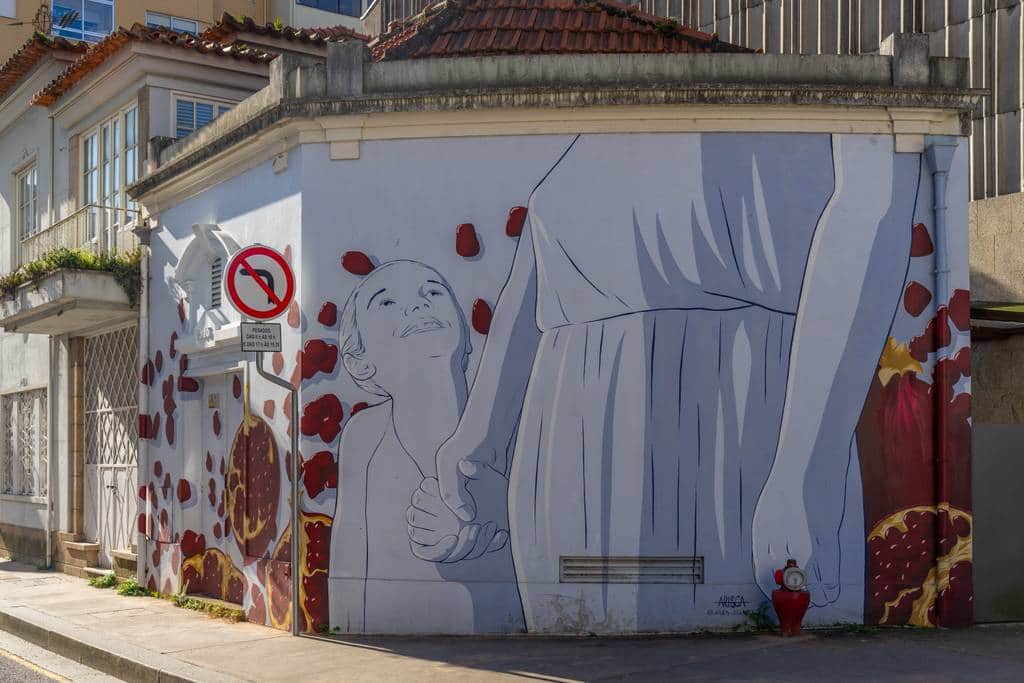 "Woman Gazing Upward with Petals" by Ines Arisca in Porto