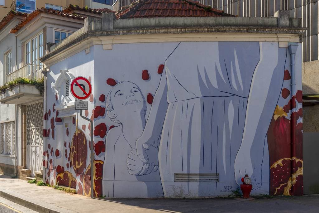 "Woman Gazing Upward with Petals" by Ines Arisca in Bessa, Porto