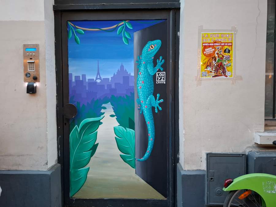 "Turquoise Lizard in Urban Paradise" by Louyz in Quartier Des Batignolles, Paris
